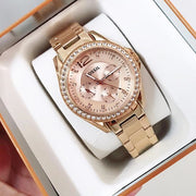  Shop Authentic Fossil Riley Multifunction Rose Gold Dial Rose Gold Steel Strap Watch for Women - ES2811 - Luxxuri
