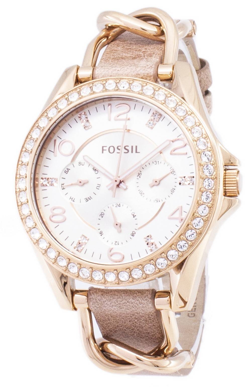  Shop Authentic Fossil Riley White Dial Sand Leather Strap Watch for Women - ES3466 - Luxxuri