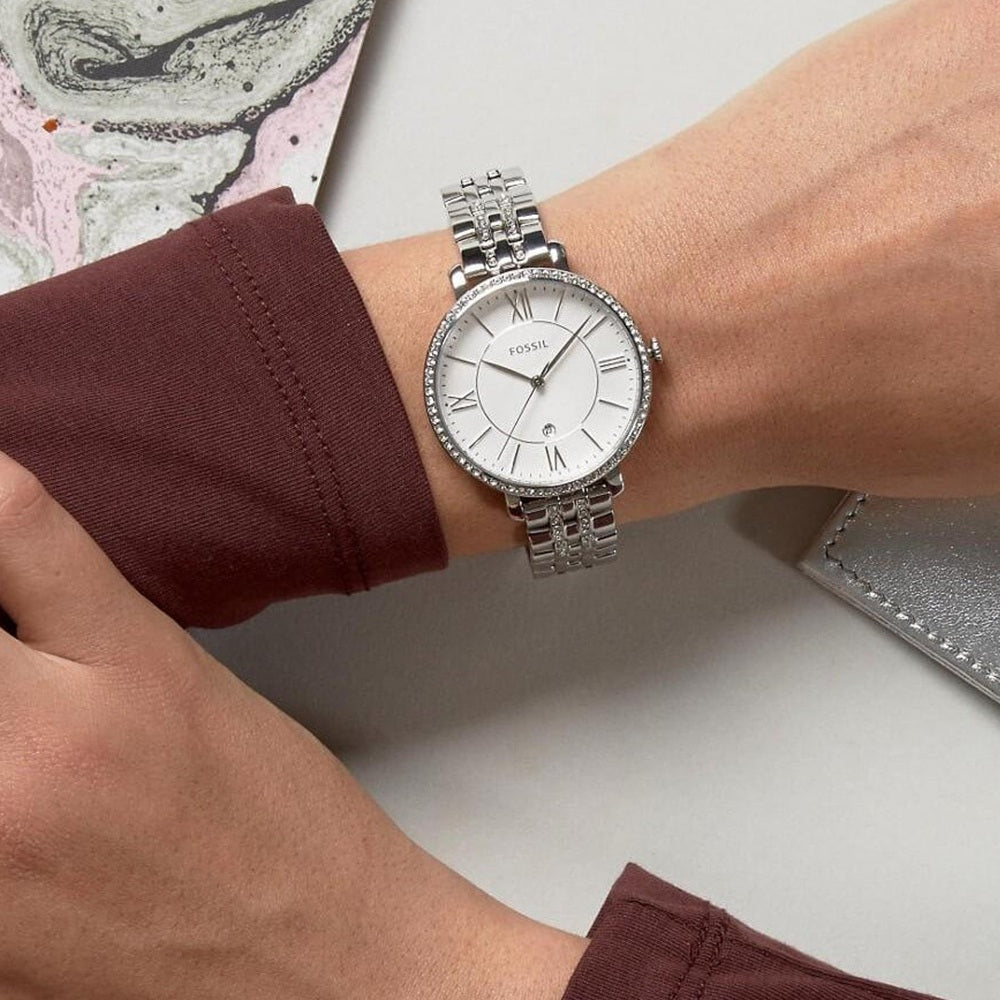  Shop Authentic Fossil Jacqueline White Dial Silver Steel Strap Watch for Women - ES3545 - Luxxuri