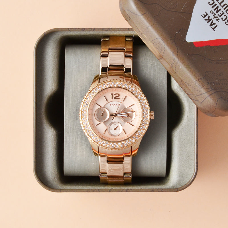  Shop Authentic Fossil Stella Rose Gold Dial Rose Gold Steel Strap Watch for Women - ES3590 - Luxxuri