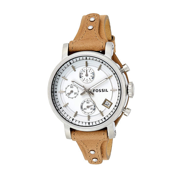  Shop Authentic Fossil Boyfriend Chronograph White Dial Brown Leather Strap Watch for Women - ES3625 - Luxxuri