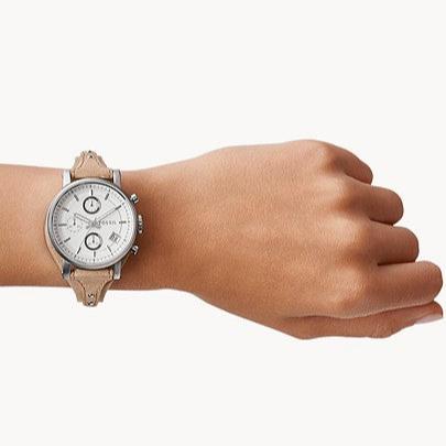  Shop Authentic Fossil Boyfriend Chronograph White Dial Brown Leather Strap Watch for Women - ES3625 - Luxxuri
