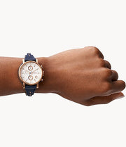  Shop Authentic Fossil Original Boyfriend Chronograph White Dial Navy Blue Leather Strap Watch for Women - ES3838 - Luxxuri