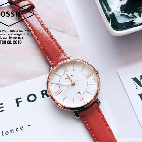  Shop Authentic Fossil Jacqueline White Dial Brown Leather Strap Watch for Women - ES3842 - Luxxuri