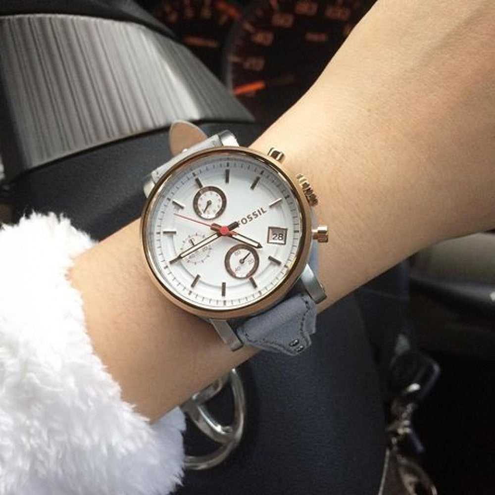  Shop Authentic Fossil Original Boyfriend White Dial Light Blue Leather Strap Watch for Women - ES4045 - Luxxuri