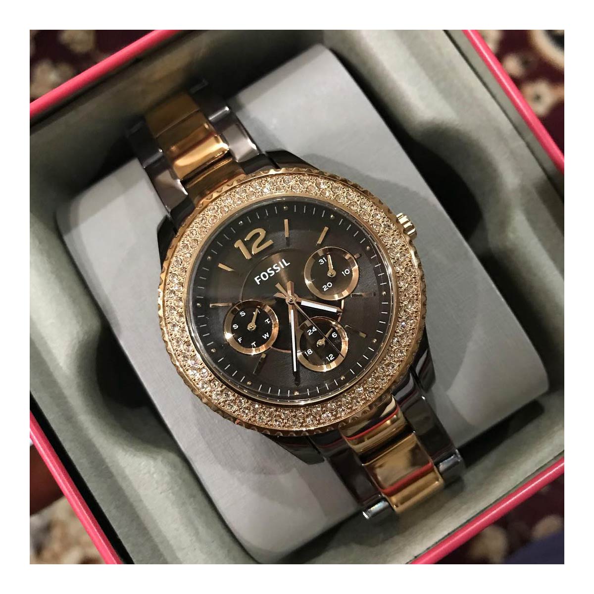  Shop Authentic Fossil Stella Multifunction Brown Dial Two Tone Steel Strap Watch for Women - ES4079 - Luxxuri
