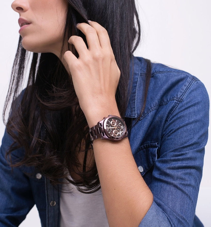  Shop Authentic Fossil Perfect Boyfriend Multifunction Maroon Dial Maroon Steel Strap Watch for Women - ES4110 - Luxxuri