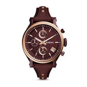  Shop Authentic Fossil Original Boyfriend Sport Chronograph Maroon Dial Maroon Leather Strap Watch for Women - ES4114 - Luxxuri