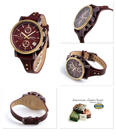  Shop Authentic Fossil Original Boyfriend Sport Chronograph Maroon Dial Maroon Leather Strap Watch for Women - ES4114 - Luxxuri