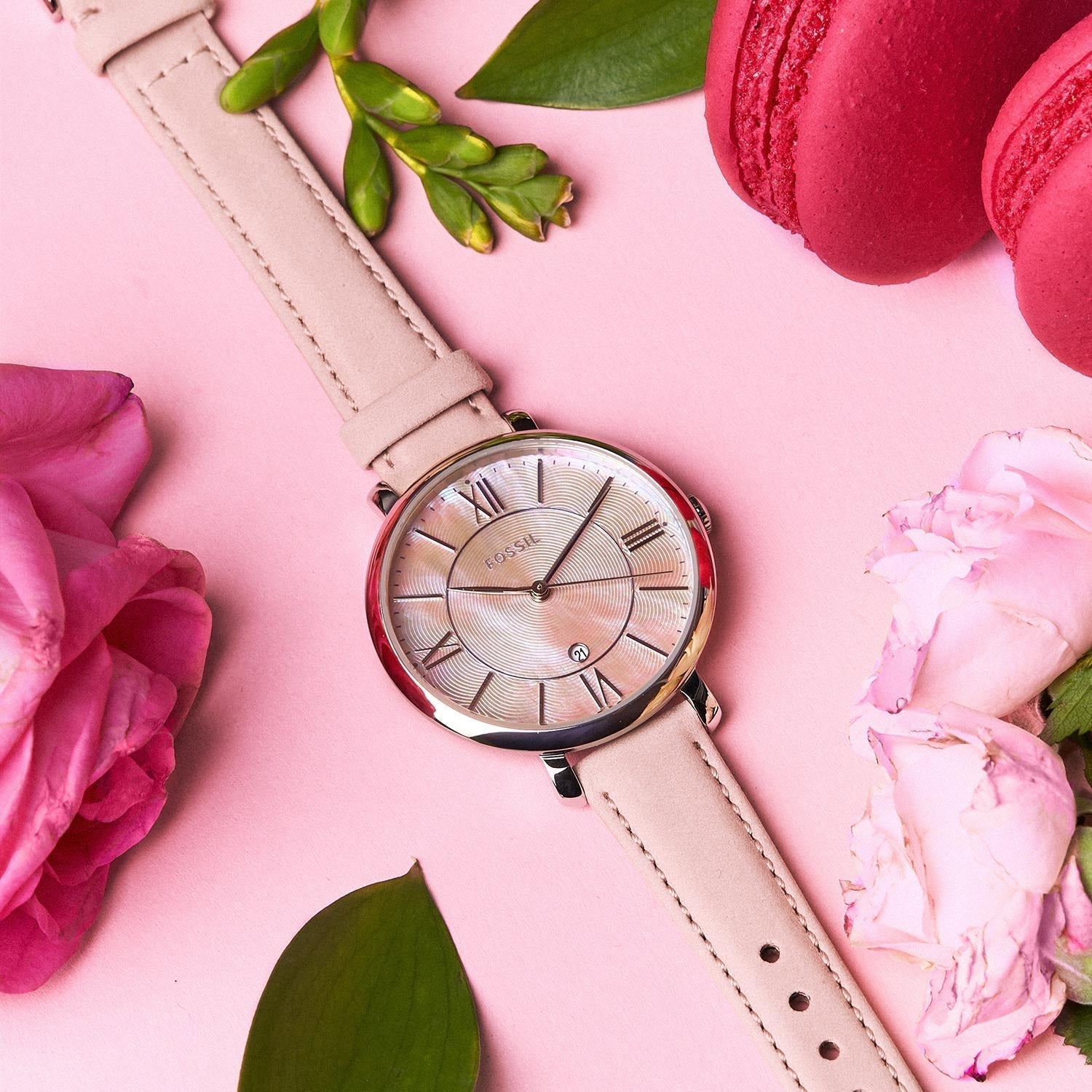  Shop Authentic Fossil Jacqueline Blush Mother of Pearl Dial Pink Leather Strap Watch for Women - ES4151 - Luxxuri