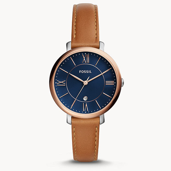  Shop Authentic Fossil Jacqueline Three Hand Date Luggage Blue Dial Brown Leather Strap Watch for Women - ES4274 - Luxxuri