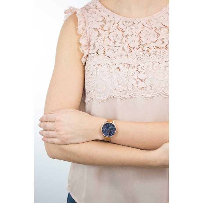  Shop Authentic Fossil Jacqueline Three Hand Date Luggage Blue Dial Brown Leather Strap Watch for Women - ES4274 - Luxxuri