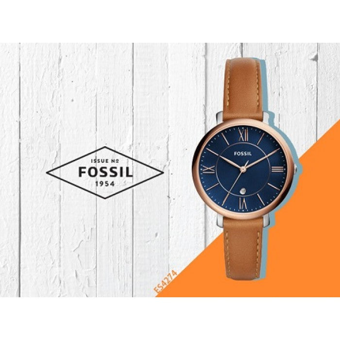  Shop Authentic Fossil Jacqueline Three Hand Date Luggage Blue Dial Brown Leather Strap Watch for Women - ES4274 - Luxxuri