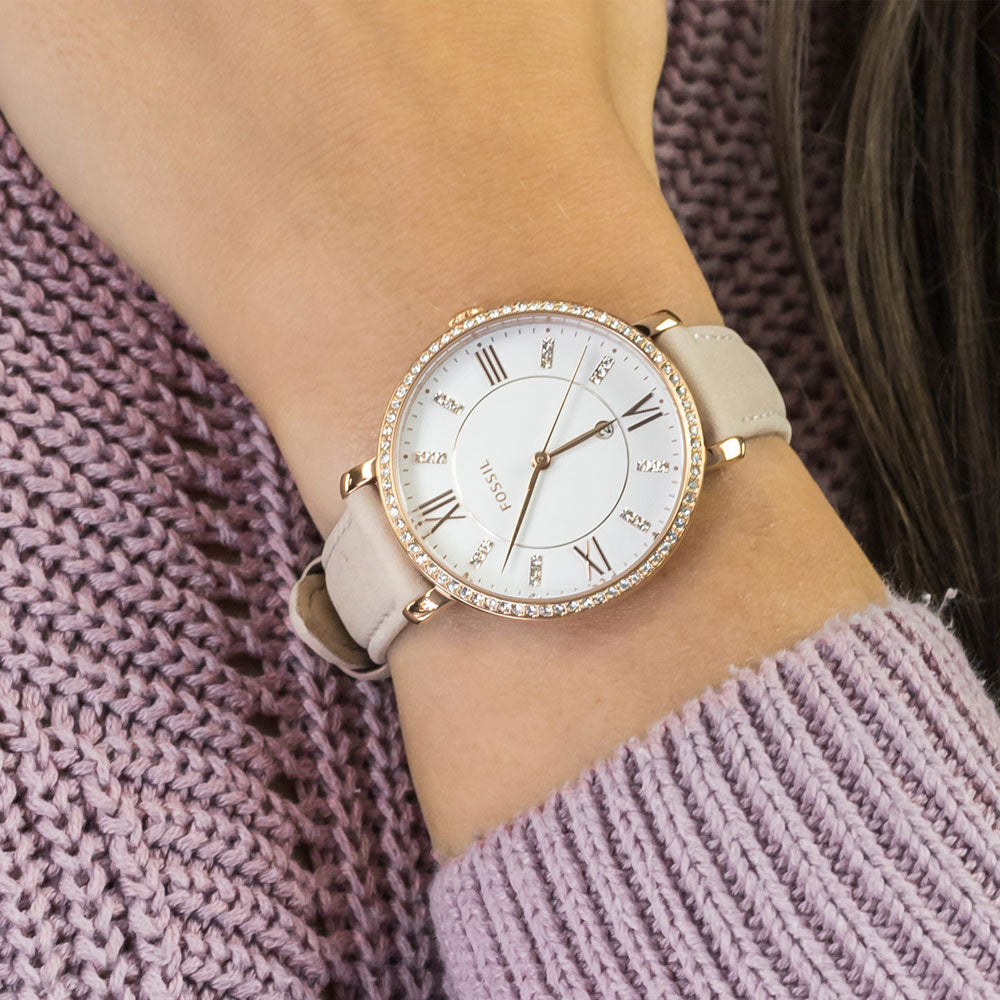  Shop Authentic Fossil Jacqueline White Dial Pink Leather Strap Watch for Women - ES4303 - Luxxuri