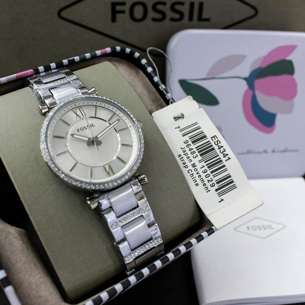  Shop Authentic Fossil Carlie Silver Dial Silver Steel Strap Watch for Women - ES4341 - Luxxuri