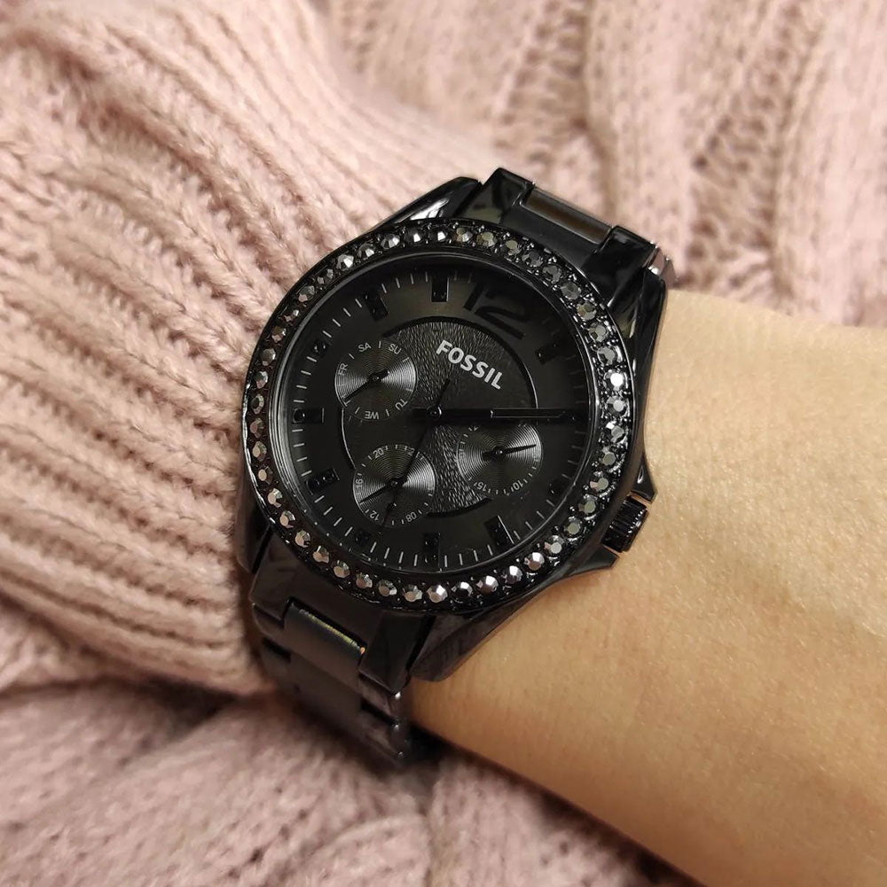 Shop Authentic Fossil Riley Multifunction Black Dial Black Steel Strap Watch for Women - ES4519 - Luxxuri