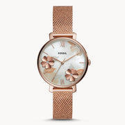  Shop Authentic Fossil Jacqueline Three-Hand White Dial Rose Gold Mesh Bracelet Watch for Women - ES4534 - Luxxuri