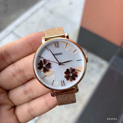  Shop Authentic Fossil Jacqueline Three-Hand White Dial Rose Gold Mesh Bracelet Watch for Women - ES4534 - Luxxuri