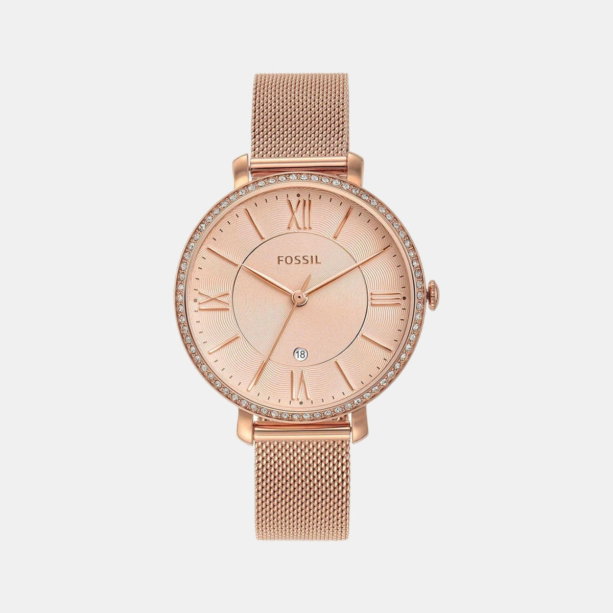  Shop Authentic Fossil Jacqueline Quartz Rose Gold Dial Rose Gold Mesh Strap Watch for Women - ES4628 - Luxxuri
