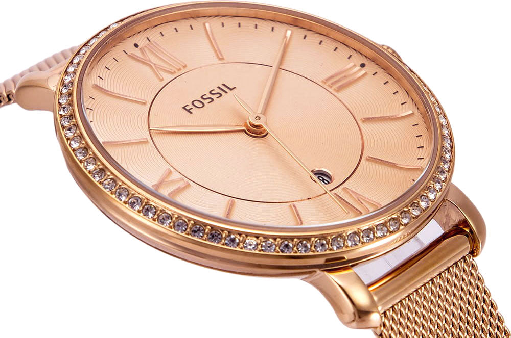  Shop Authentic Fossil Jacqueline Quartz Rose Gold Dial Rose Gold Mesh Strap Watch for Women - ES4628 - Luxxuri