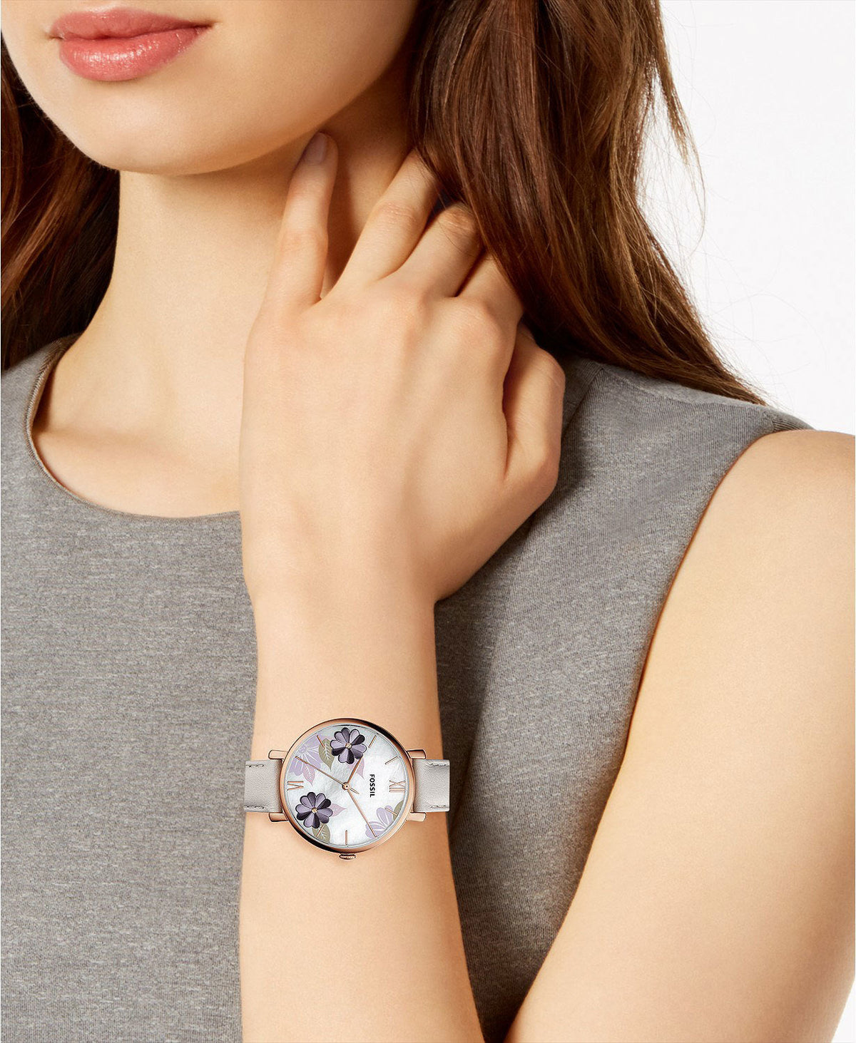  Shop Authentic Fossil Jacqueline Mother of Pearl Dial Grey Leather Strap Watch for Women - ES4672 - Luxxuri