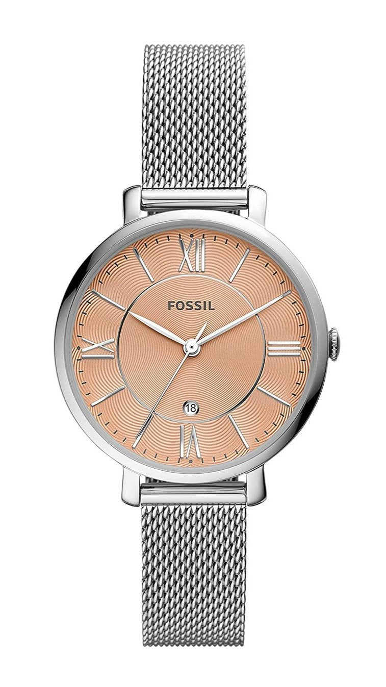  Shop Authentic Fossil Jacqueline Three Hand Pink Dial Silver Mesh Strap Watch for Women - ES5089 - Luxxuri