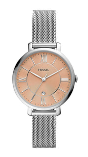  Shop Authentic Fossil Jacqueline Three Hand Pink Dial Silver Mesh Strap Watch for Women - ES5089 - Luxxuri
