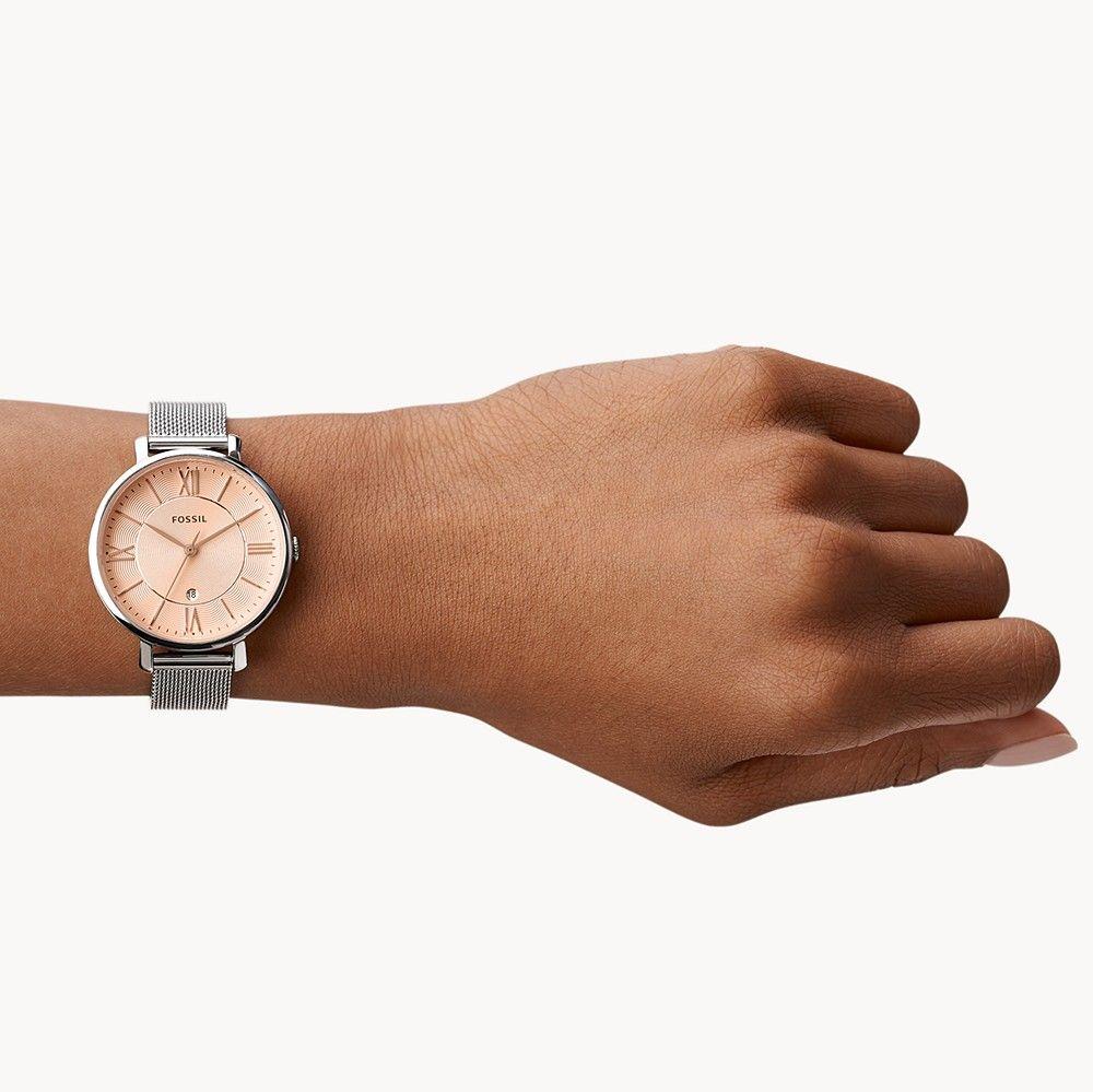  Shop Authentic Fossil Jacqueline Three Hand Pink Dial Silver Mesh Strap Watch for Women - ES5089 - Luxxuri
