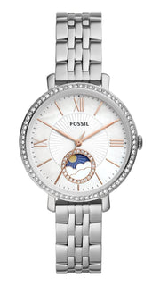  Shop Authentic Fossil Jacqueline Multifunction Moonphase White Dial Silver Steel Strap Watch for Women - ES5164 - Luxxuri