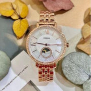  Shop Authentic Fossil Jacqueline Analog Moonphase Mother of Pearl White Dial Rose Gold Steel Strap Watch for Women - ES5165 - Luxxuri