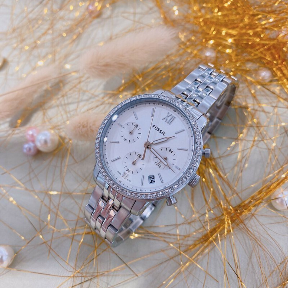  Shop Authentic Fossil Neutra Chronograph Silver Dial Silver Steel Strap Watch for Women - ES5217 - Luxxuri