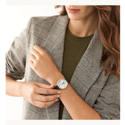  Shop Authentic Fossil Jacqueline Multifunction Moonphase Mother of Pearl White Dial Green Leather Strap Watch for Women - ES5244 - Luxxuri