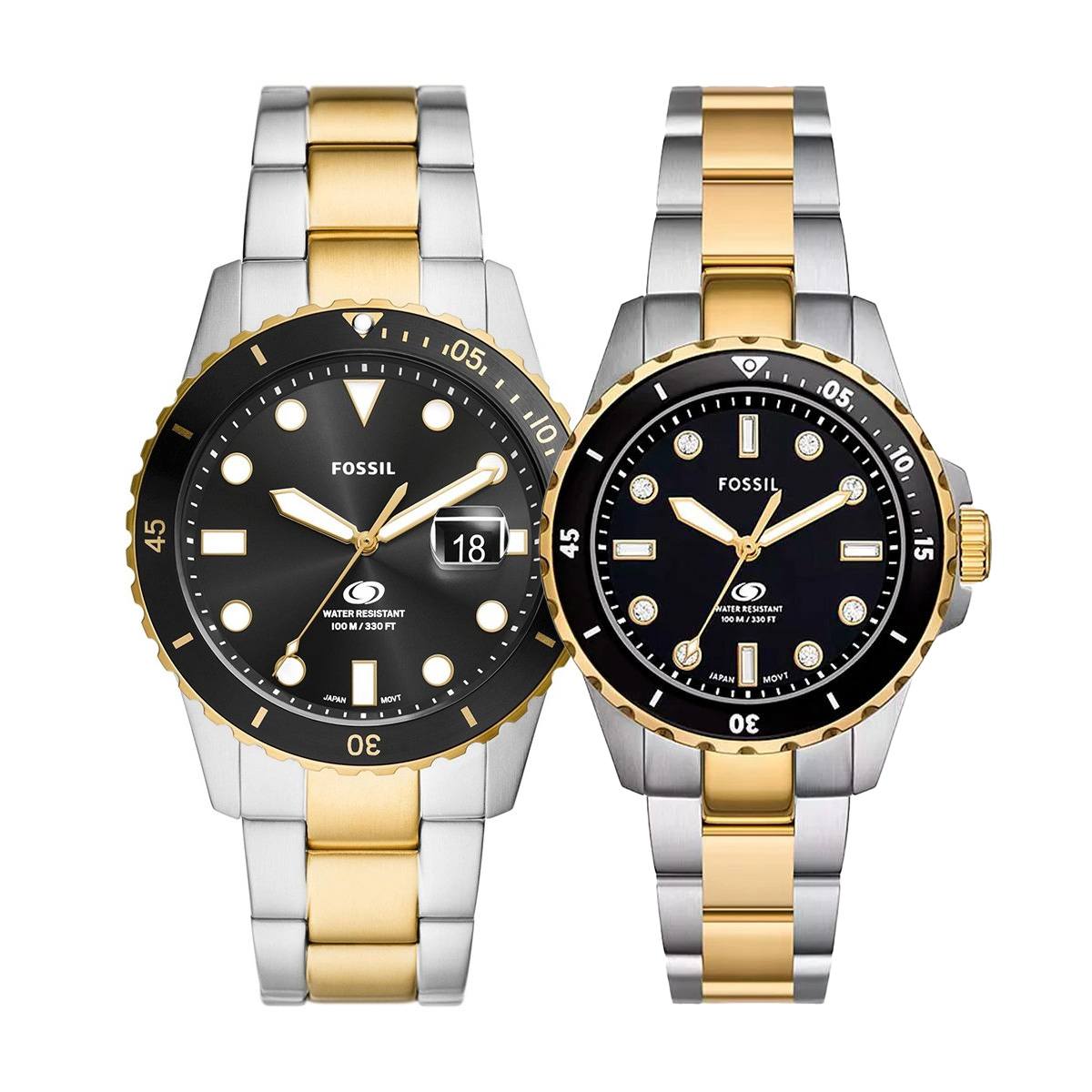  Shop Authentic Fossil Blue Dive Three Hand Black Dial Two Tone Steel Strap Watch For Women - ES5349 - Luxxuri