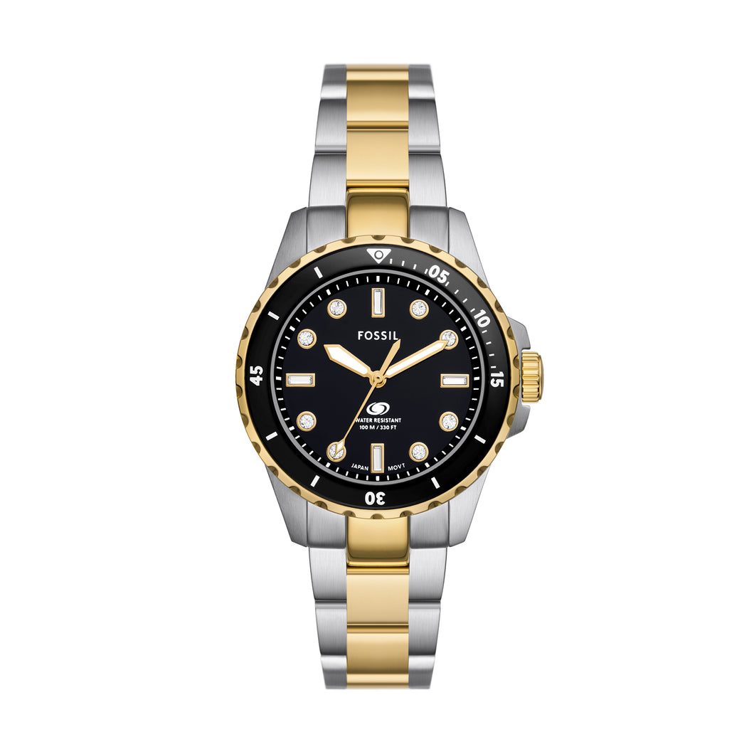  Shop Authentic Fossil Blue Dive Three Hand Black Dial Two Tone Steel Strap Watch For Women - ES5349 - Luxxuri