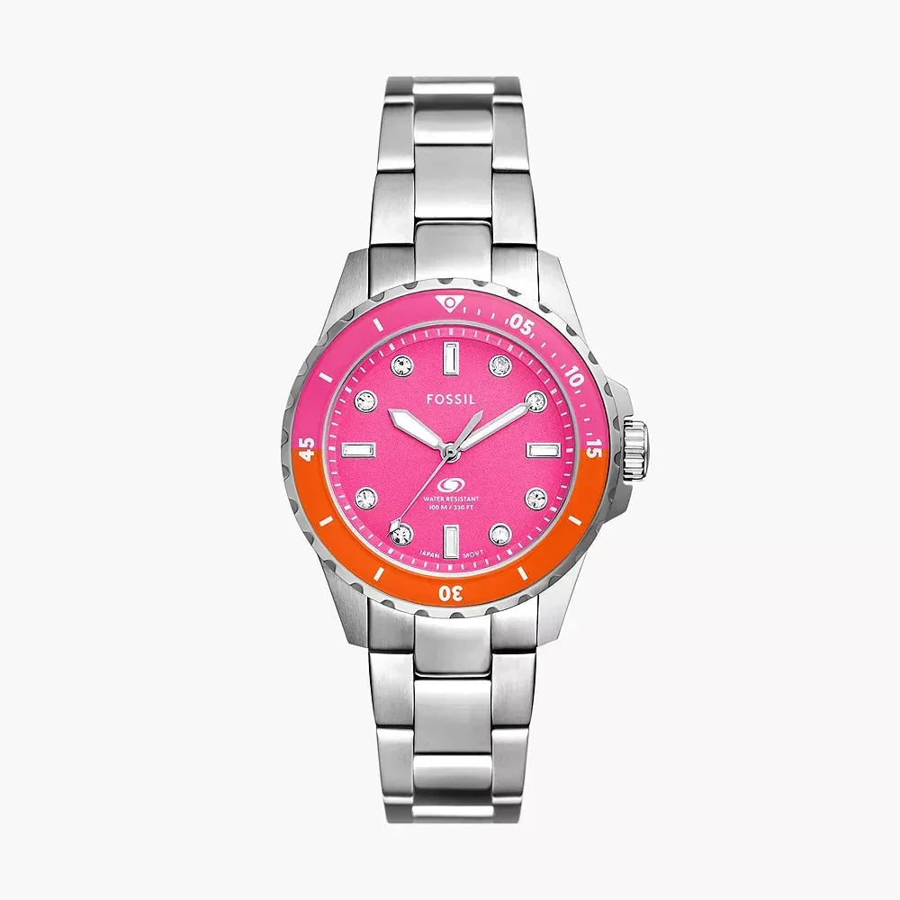  Shop Authentic Fossil Blue Dive Analog Pink Dial Silver Steel Strap Watch For Women - ES5351 - Luxxuri