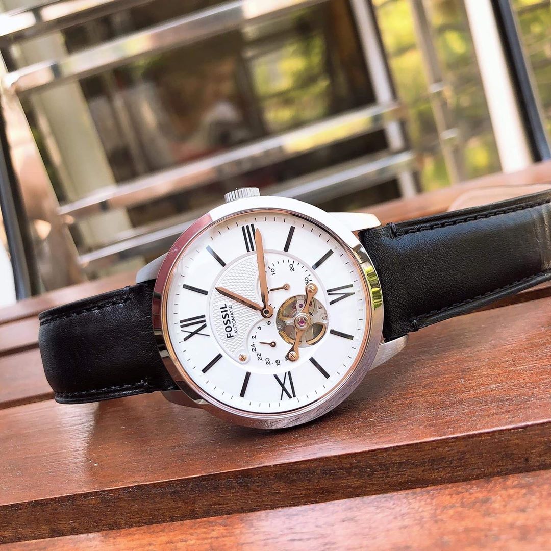  Shop Authentic Fossil Townsman Automatic White Dial Black Leather Strap Watch for Men - ME3104 - Luxxuri