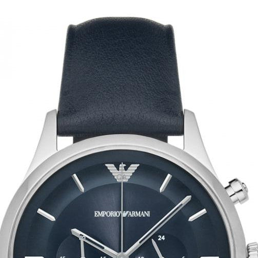  Shop Authentic Emporio Armani Lambda Chronograph Blue Dial Blue Leather Strap Watch For Men - AR11018 - Luxxuri