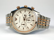  Shop Authentic Emporio Armani Zeta Chronograph Quartz White Dial Two Tone Steel Strap Watch For Men - AR1998 - Luxxuri