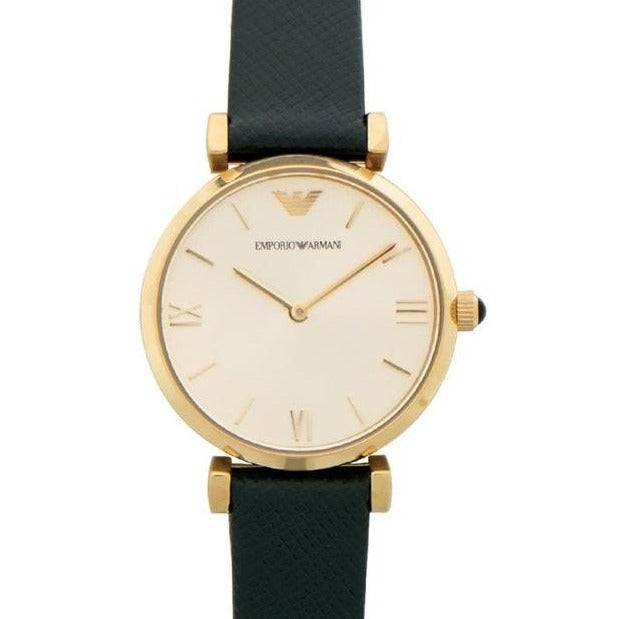  Shop Authentic Emporio Armani Retro Champagne Beige Dial Green Leather Strap Watch For Women - AR1726 - Luxxuri