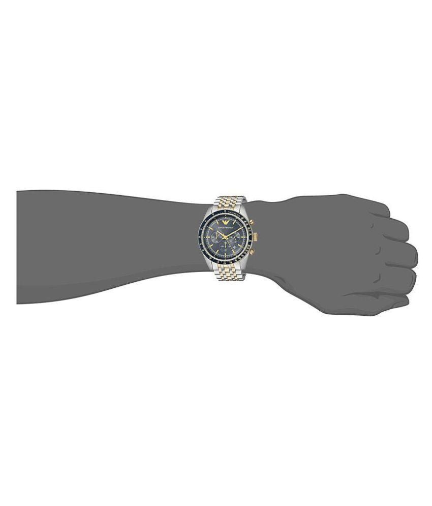  Shop Authentic Emporio Armani Tazio Chronograph Blue Dial Gold & Silver Stainless Steel Strap Watch For Men - AR8030 - Luxxuri