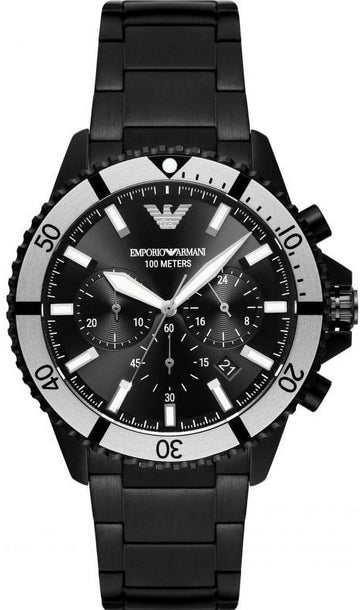  Shop Authentic Emporio Armani Diver Chronograph Black Dial Black Steel Strap Watch For Men - AR80050 - Luxxuri