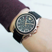  Shop Authentic Emporio Armani Sigma Chronograph Black Dial Black SIlicon Strap Watch For Men - AR6066 - Luxxuri