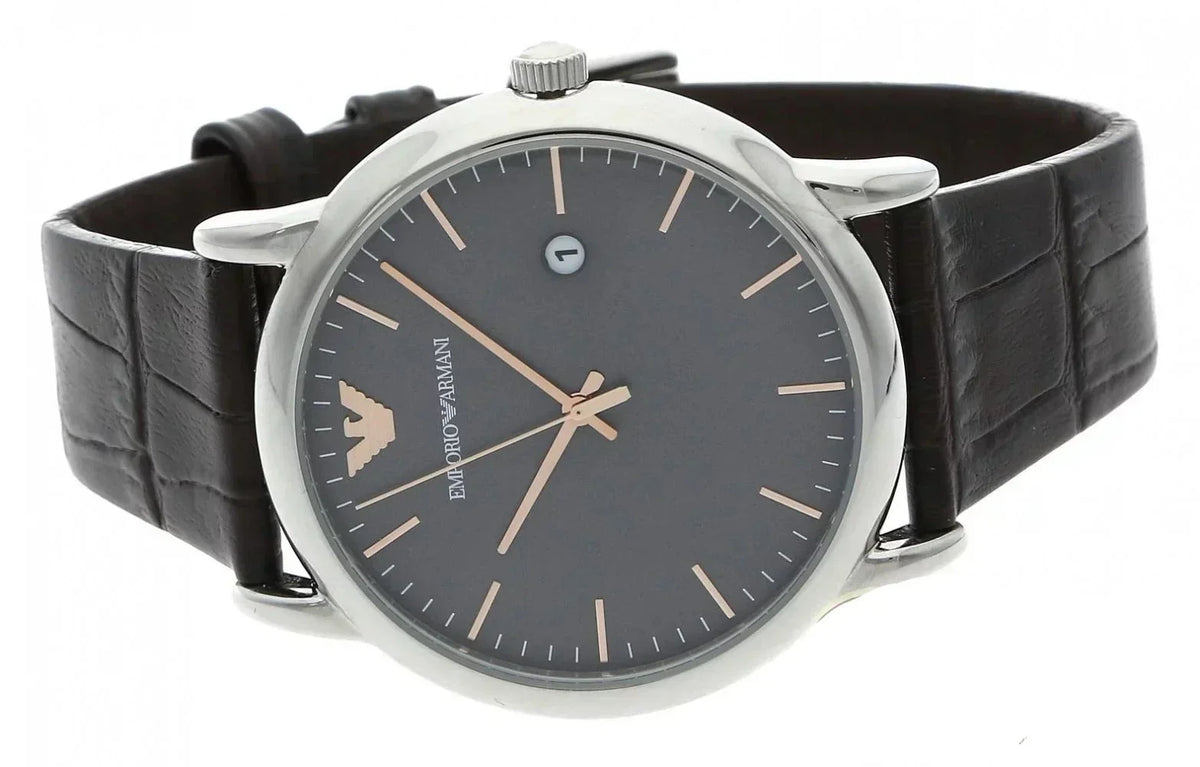  Shop Authentic Emporio Armani Luigi Quartz Gray Dial Brown Leather Strap Watch For Men - AR1996 - Luxxuri