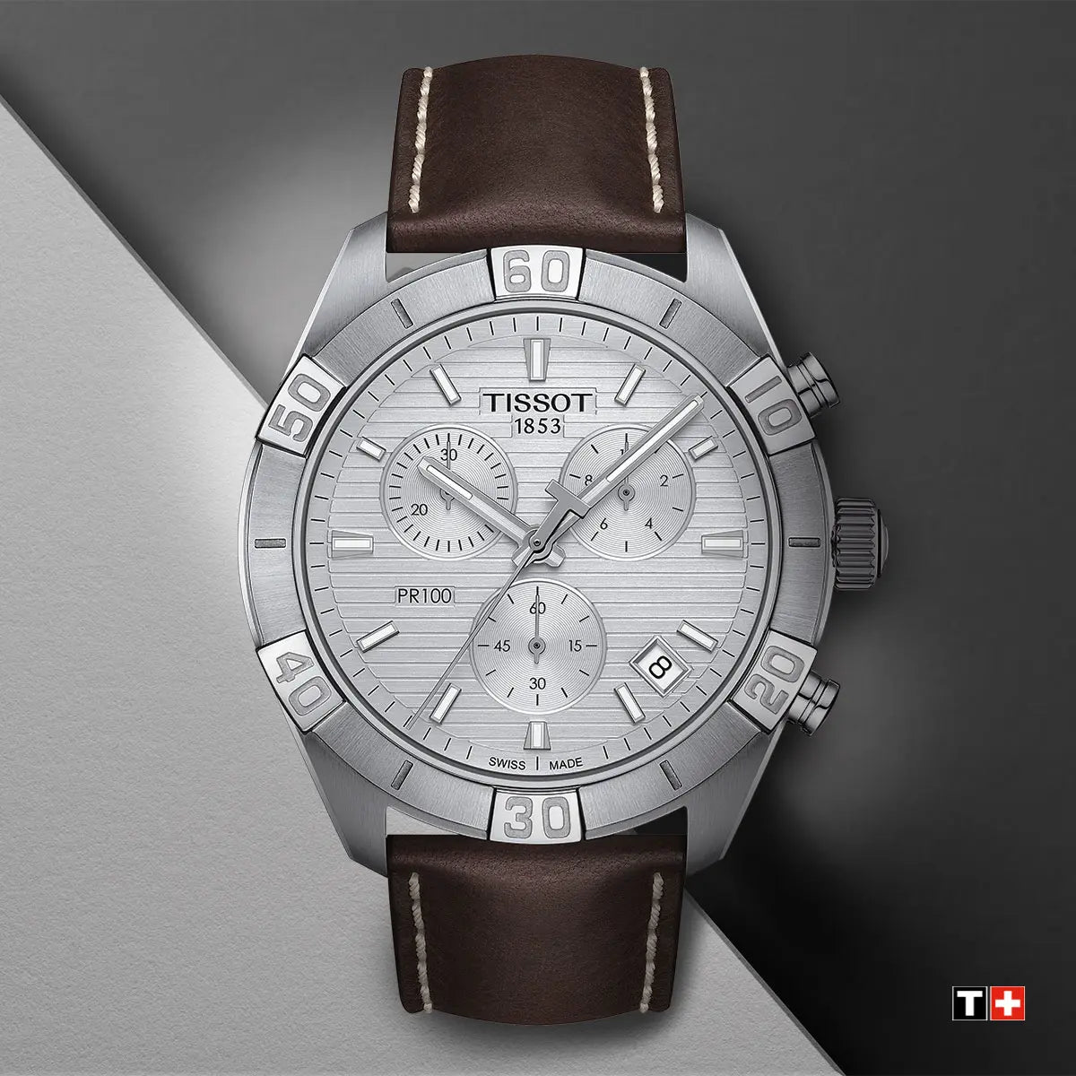  Shop Authentic Tissot PR 100 Sport Quartz Chronograph Silver Dial Brown Leather Strap Watch For Men - T101.617.16.031.00 - Luxxuri