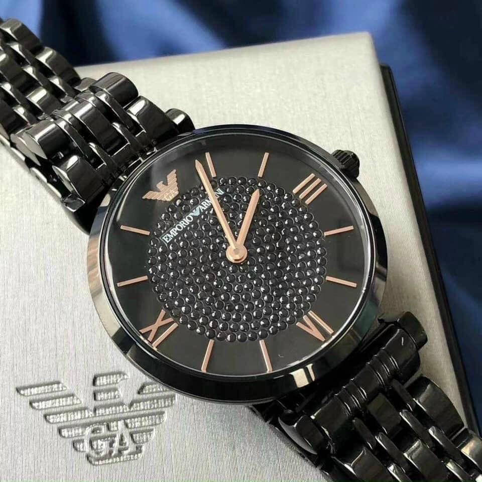  Shop Authentic Emporio Armani Gianni T Bar All Black Diamond Dial Watch For Women - AR11245 - Luxxuri
