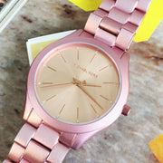  Shop Authentic Michael Kors Slim Runway Pink Dial Pink Steel Strap Watch For Women - MK4456 - Luxxuri