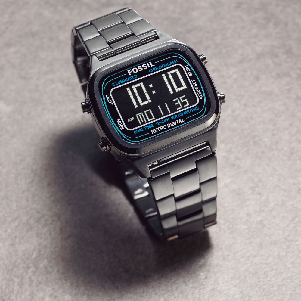  Shop Authentic Fossil Retro Digital Black Dial Black Steel Strap Watch for Men - FS5846 - Luxxuri