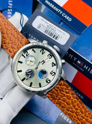  Shop Authentic Tommy Hilfiger Jackson Multi-Function Silver Dial Brown Leather Strap Watch for Men - 1791239 - Luxxuri