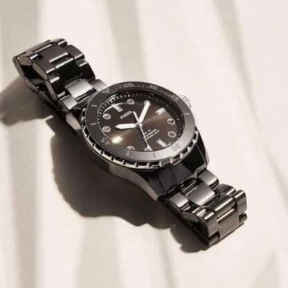  Shop Authentic Fossil FB-01 Three-Hand Black Dial Black Ceramic Strap Watch for Women - CE1108 - Luxxuri