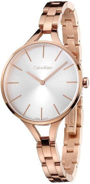  Shop Authentic Calvin Klein Graphic Silver Dial Rose Gold Steel Strap Watch for Women - K7E23646 - Luxxuri